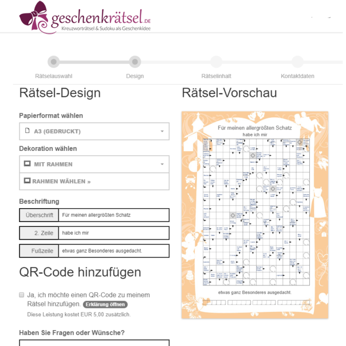 Kreuzworträtsel Online Erstellen als Geschenk